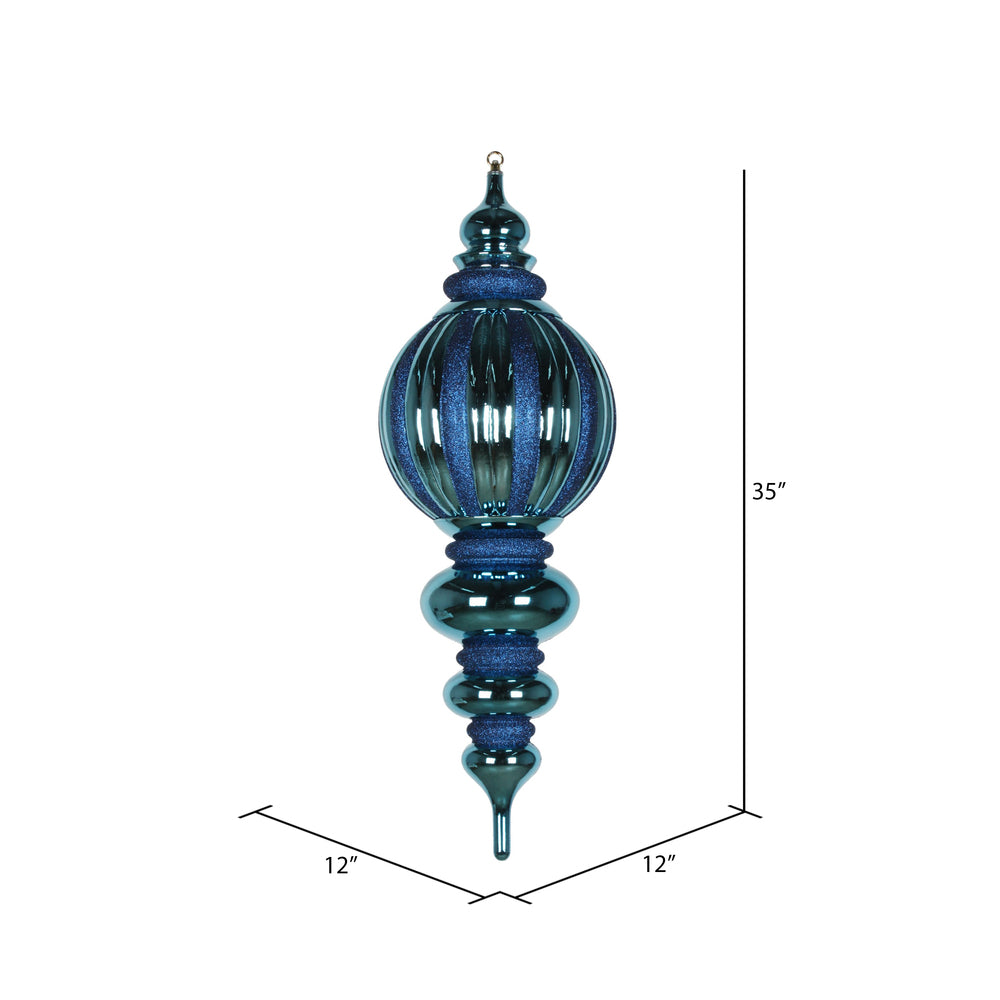 Vickerman 35" Sea Blue Shiny Finial Ornament with Glitter Accents