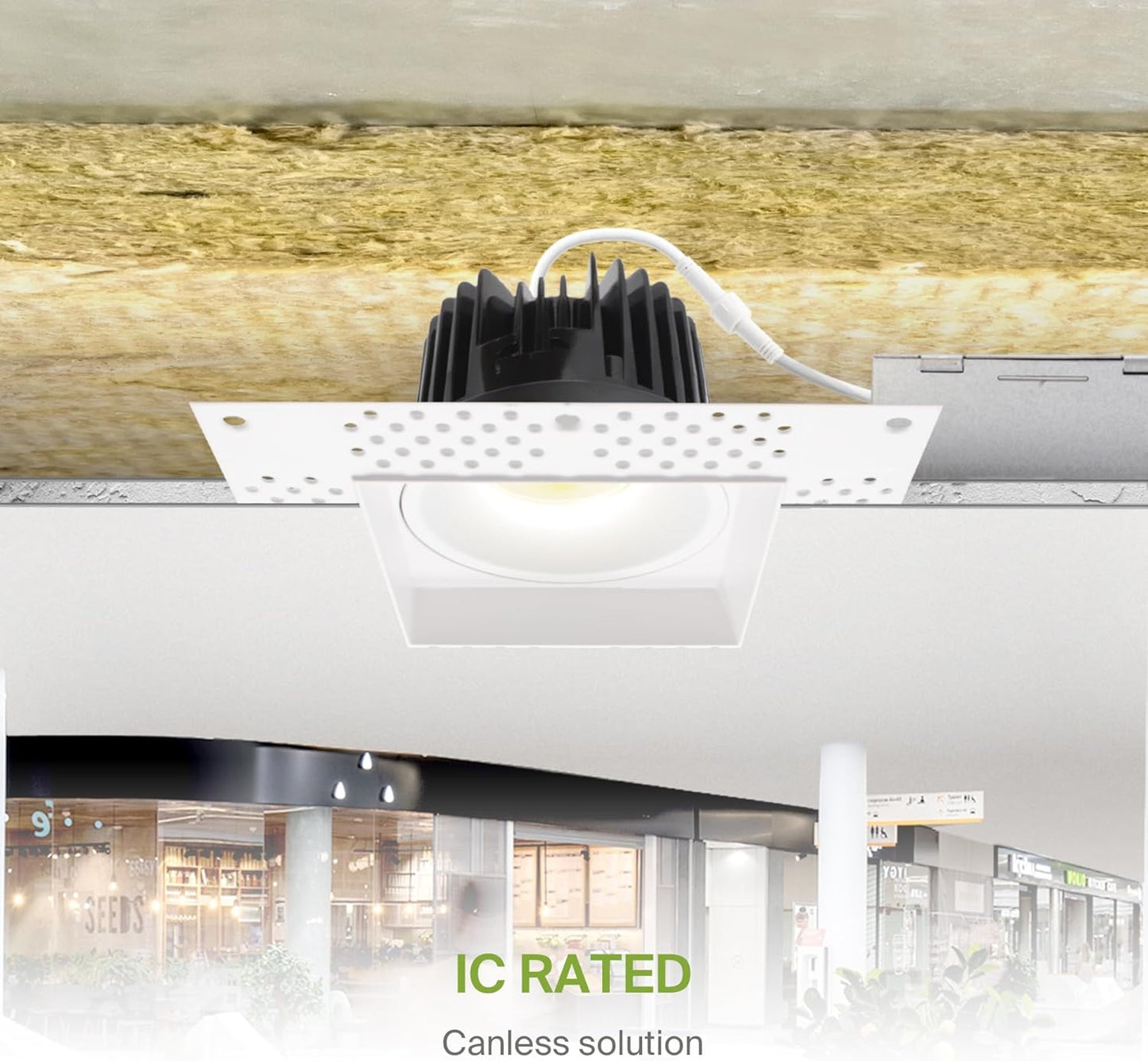 ASD Lighting LED Trimless Downlight Square 4inch 15W 120V Triac 2700/3000/3500/4000/5000K White ETL Energy Star