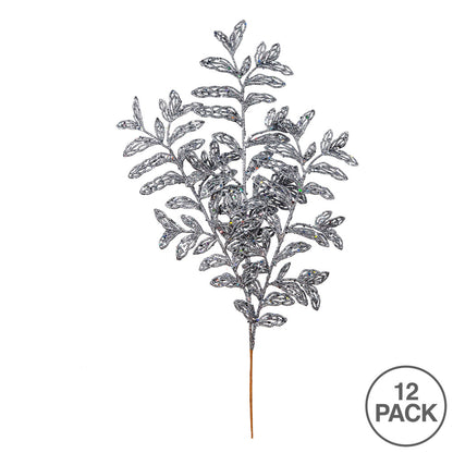 Vickerman 22" Gunmetal Bipinnate Glitter Leaf Artificial Christmas Spray. Includes 12 sprays per pack.