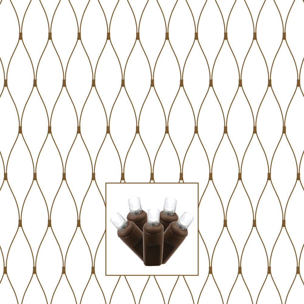 Vickerman 150 Pure White Wide Angle LED Single Mold Christmas Net Light Set Brown Wire