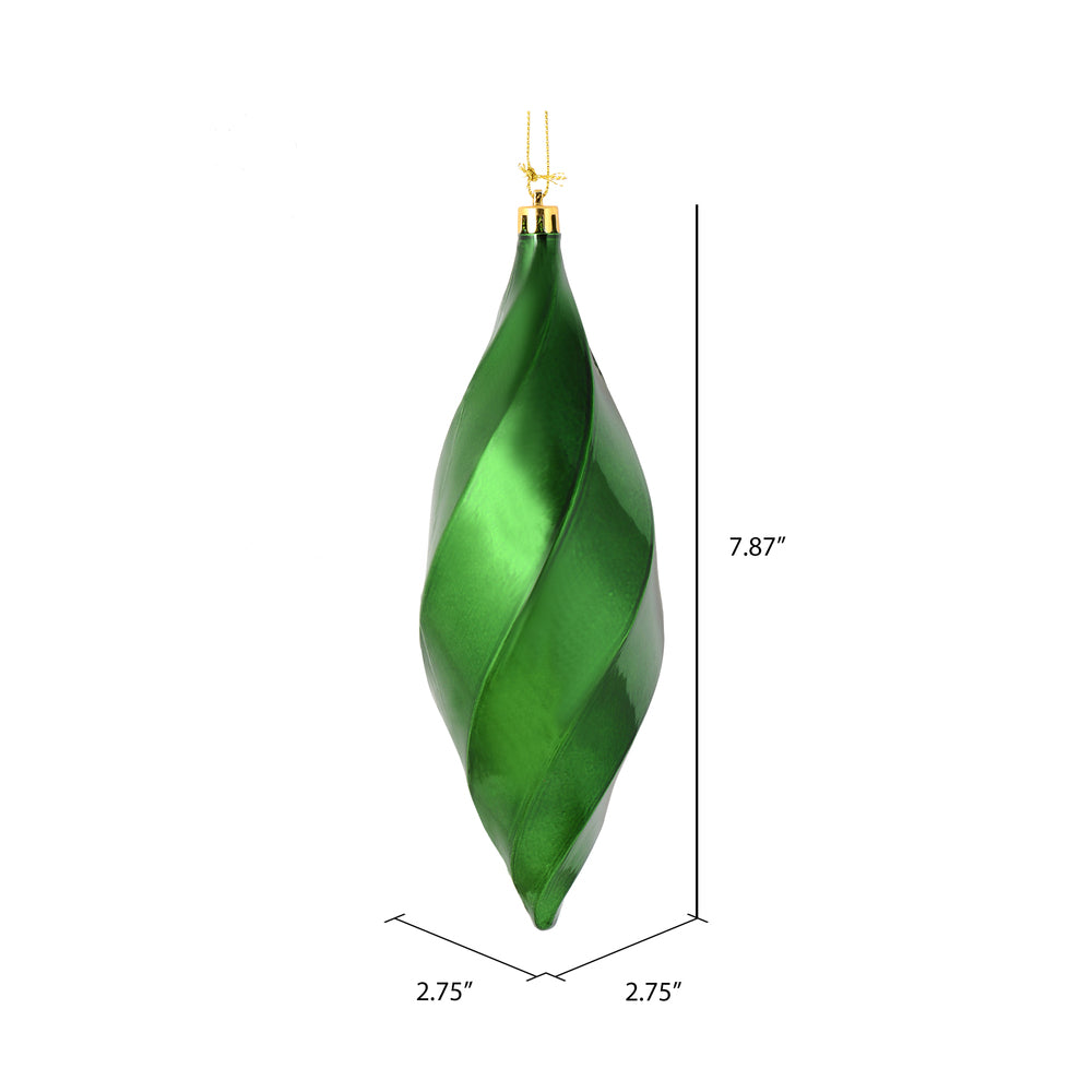 Vickerman 8" Emerald Shiny Swirl Finial Ornament Pack of 6