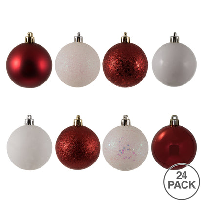 Vickerman 2.4" White and Red 4-Finish Ball Ornament Assortment 24 per Box