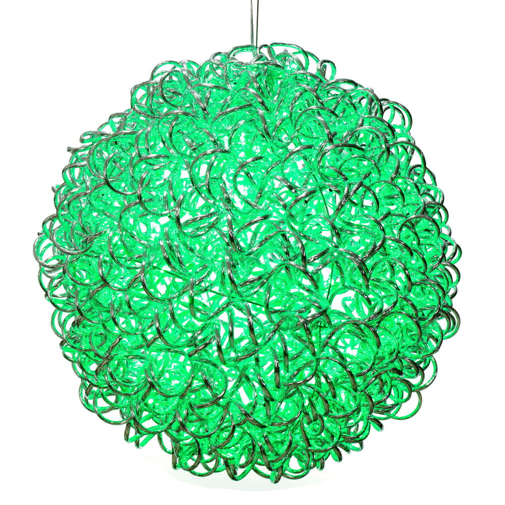 Vickerman 18" Spiral LED Green Silver Aluminum Ball 120 Lights, 15' Long Silver Plug Wire with UL Transformer for Indoor/Outdoor Use