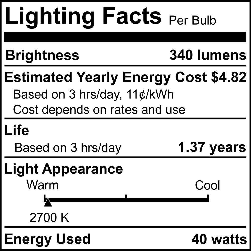 BULBRITE INCANDESCENT G40 MEDIUM SCREW (E26) 40W DIMMABLE LIGHT BULB 2700K/WARM WHITE 12PK (351040)