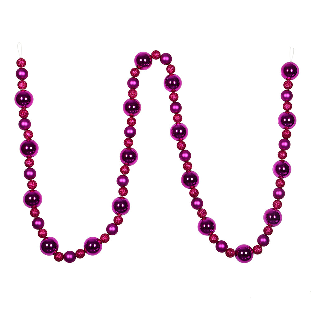 Vickerman 9' Fuchsia Assorted Christmas Ball Ornament Garland