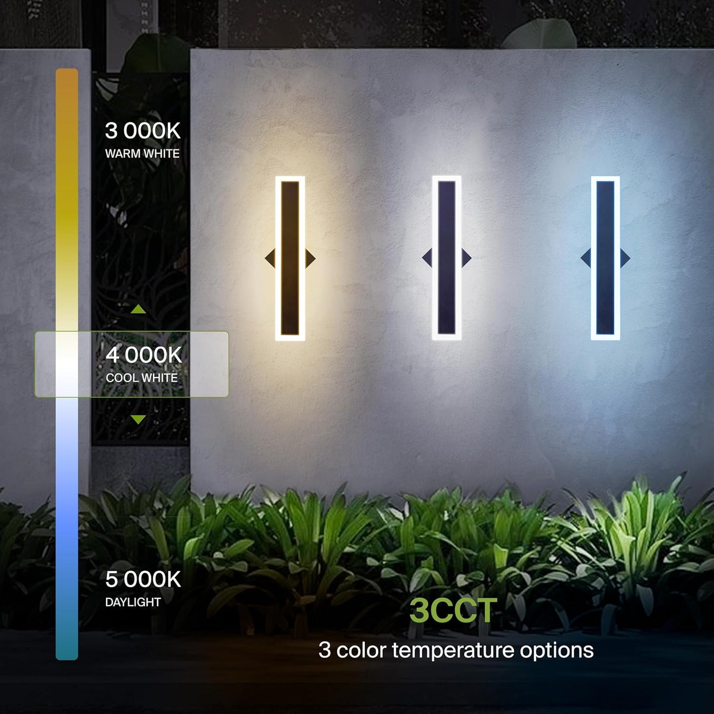 ASD Lighting LED Outdoor Wall Sconce Narrow design 18" 18W 120-277V CCT Selectable 3000/4000/5000K Dimmable Black ETL