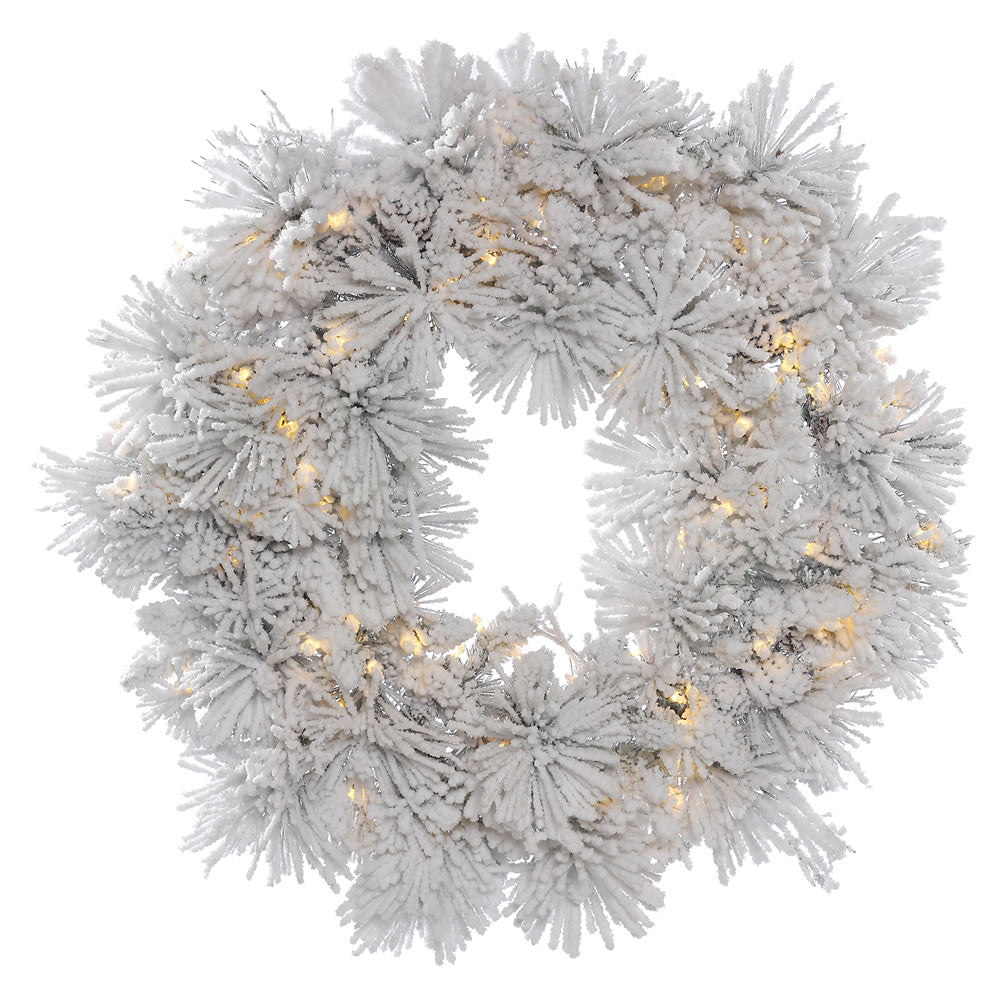 Vickerman 30" Flocked Alberta Artificial Christmas Wreath Pure White LED Lights