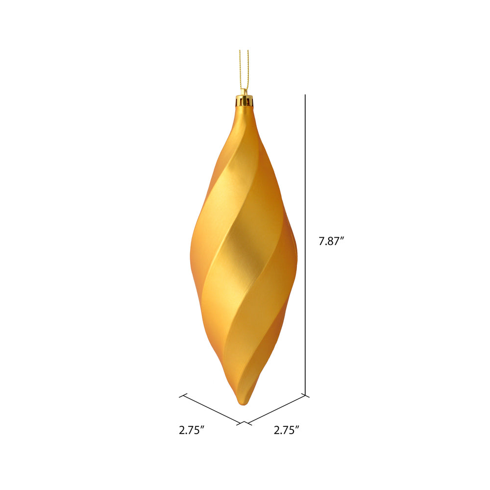 Vickerman 8" Honey Gold Matte Swirl Finial Ornament Pack of 6