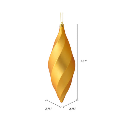 Vickerman 8" Honey Gold Matte Swirl Finial Ornament Pack of 6