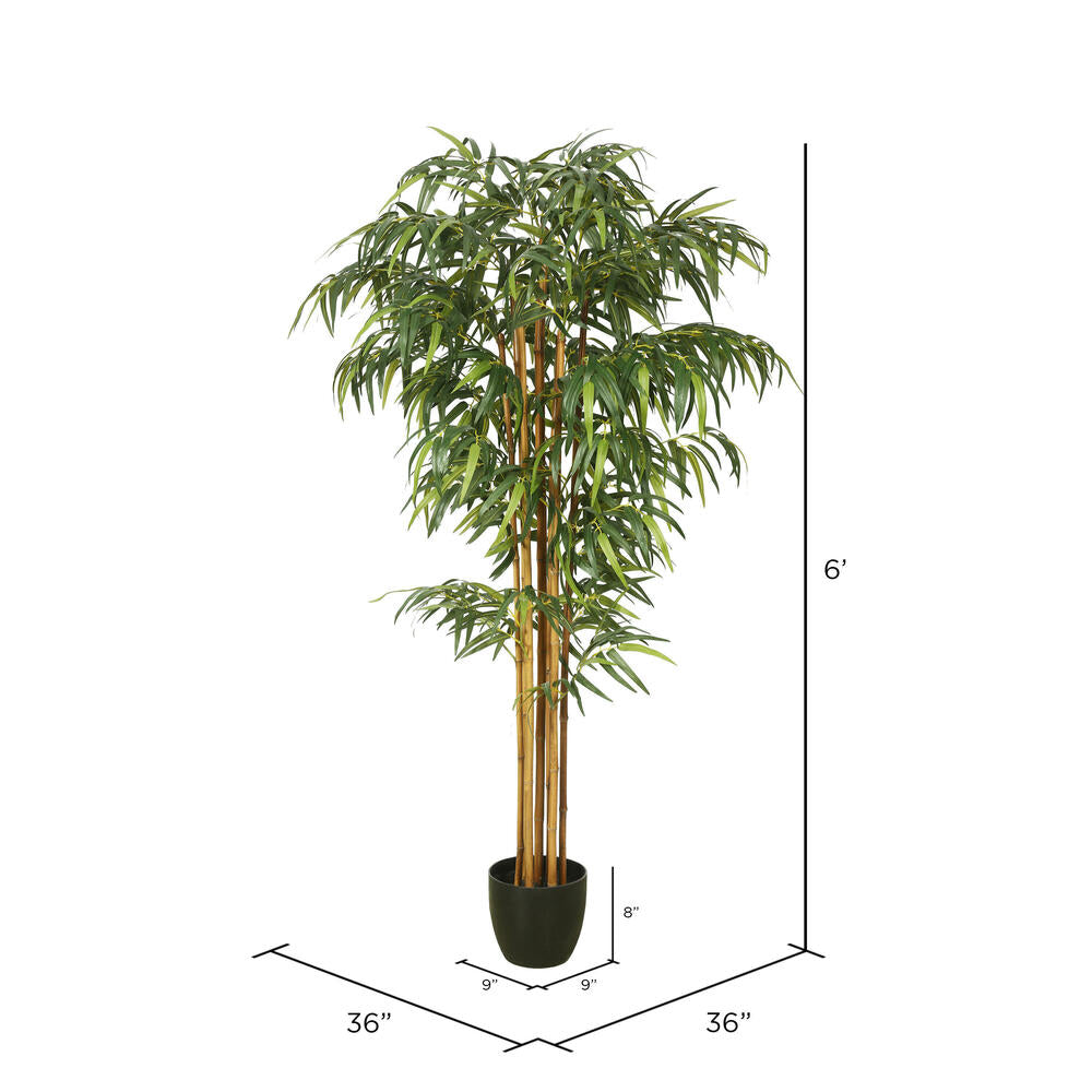 Vickerman 6' Artificial Potted Green Bamboo Tree.