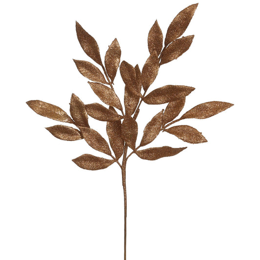 Vickerman 22" Copper Glitter BayLeaf Artificial Spray. Includes 12 sprays per pack.