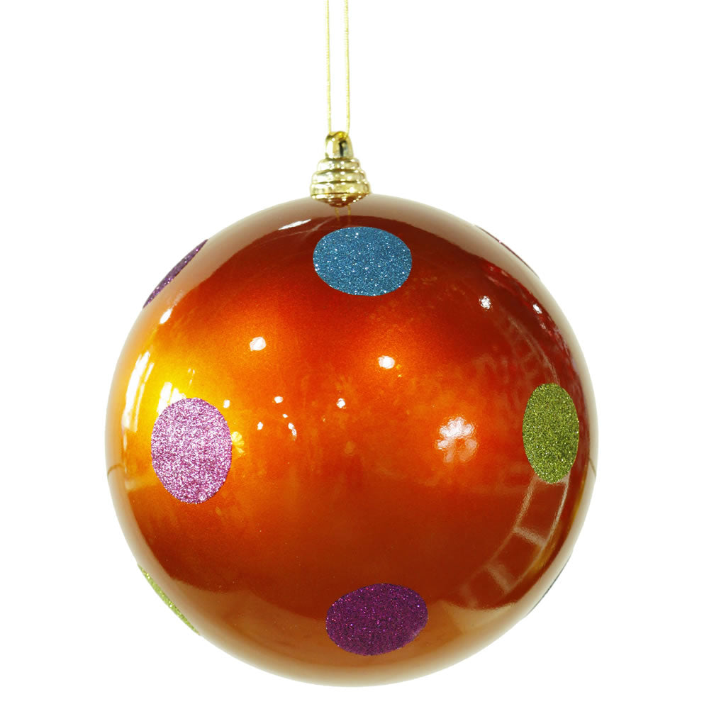 Vickerman 8" Orange Candy Finish Ball Christmas Ornament with Multi-Colored Polka Dots