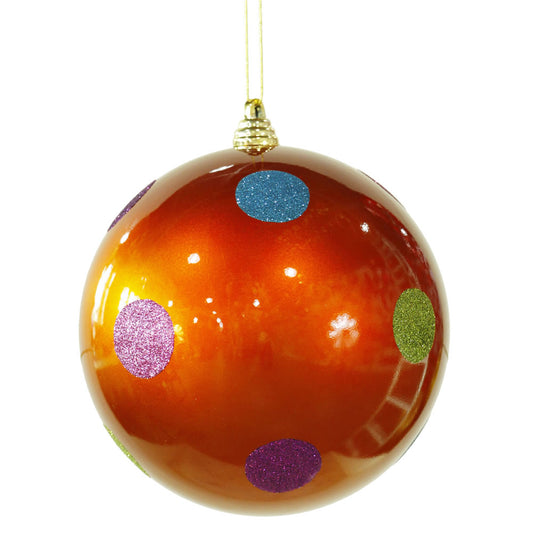Vickerman 8" Orange Candy Finish Ball Christmas Ornament with Multi-Colored Polka Dots