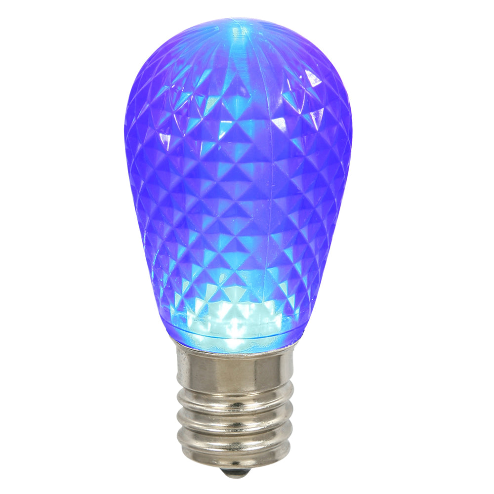 Vickerman S14 LED Blue Faceted Replacement Bulb E26 Nickel Base 10 Bulbs per Pack.