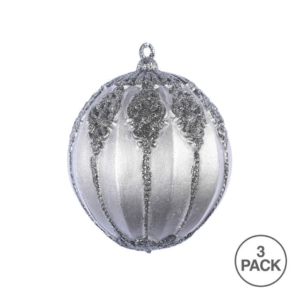 Vickerman 4.5" Gunmetal Antique Embossed Line Ball Ornament 3 per Bag