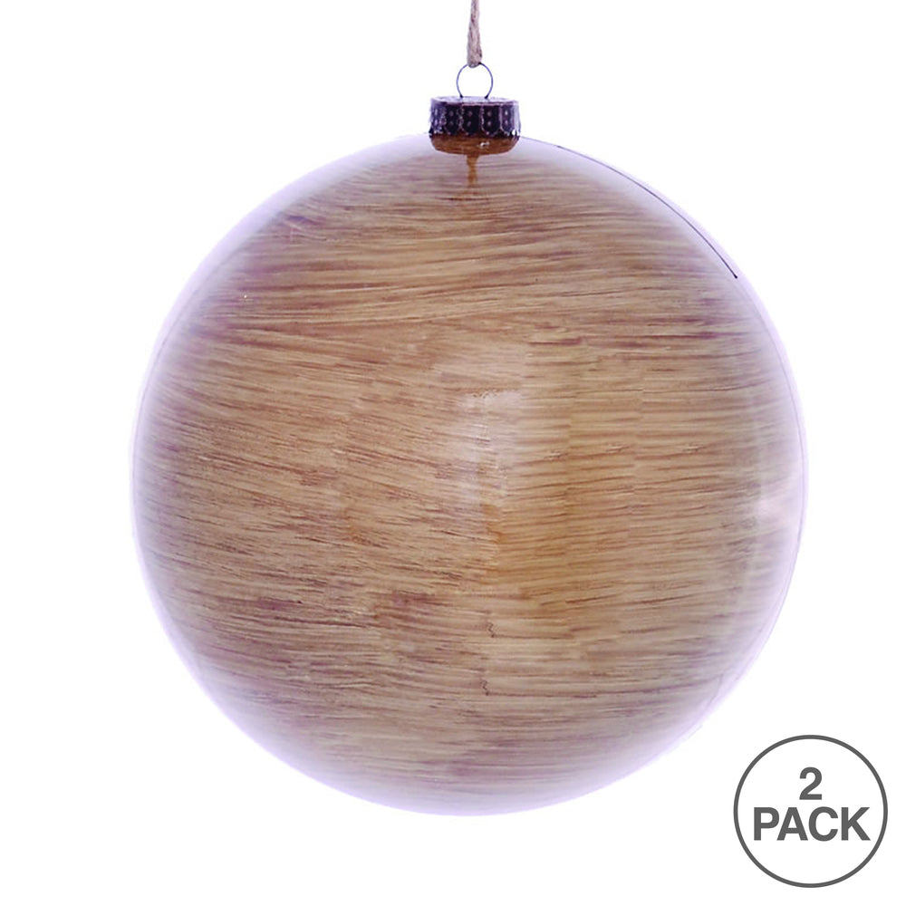 Vickerman 8" Brown Wood Grain Ball Ornament 2 per Bag