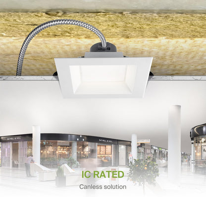 ASD Lighting LED Commercial Downlight Square 6inch 12/16/22/26/30W 120-277V 0-10V Dimmable 100Lm/W 2700/3000/3500/4000/5000K White ETL ES