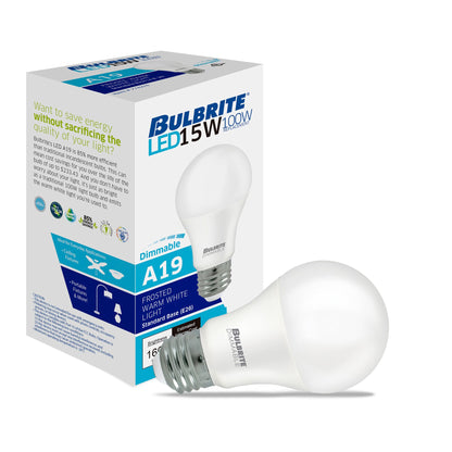 Bulbrite 774268 LED Filament 15 Watt A19 Light Bulb with a Frost Finish and a Medium Screw (E26) Base - 2700K (Warm White Light) 1600 Lumens