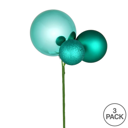 Vickerman 18" Teal Ball Ornament Christmas Pick Set of 3