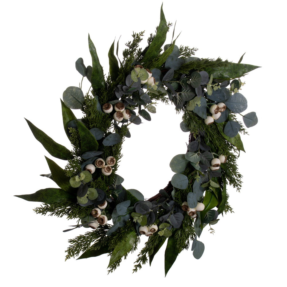 Vickerman 26" Green Artificial Eucalyptus Berry Wreath.