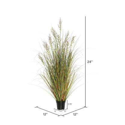 Vickerman 24" PVC Artificial Potted Green and Brown Grass and Plastic Grass.