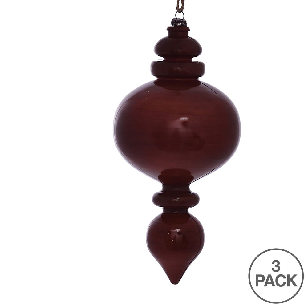 Vickerman 9" Copper Wood Grain Rounded Finial Ornament Pack of 3