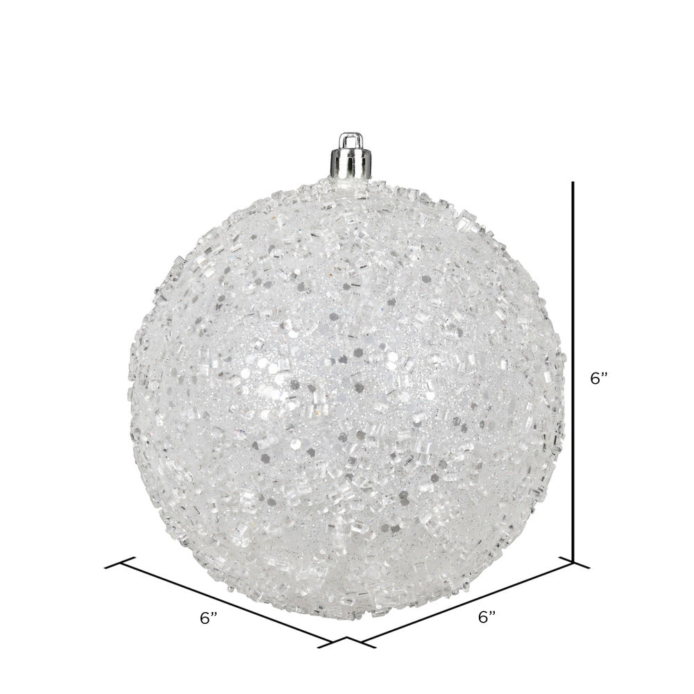 Vickerman 6" White Glitter Hail Ball Ornament 4 per Bag