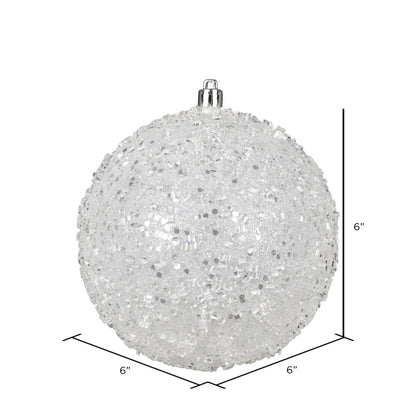 Vickerman 6" White Glitter Hail Ball Ornament 4 per Bag