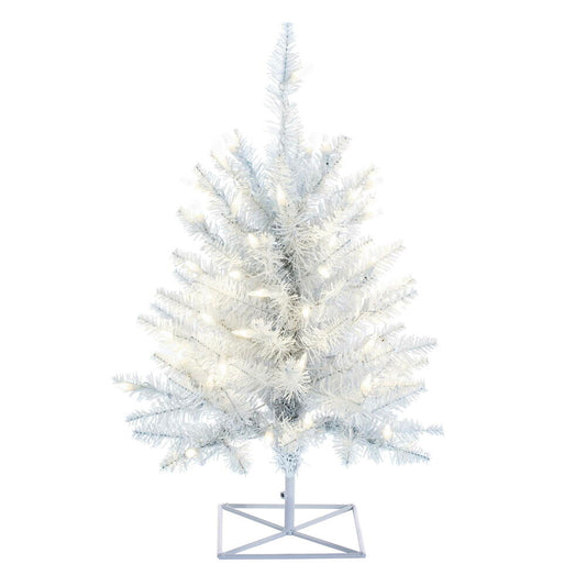 Vickerman 2' x 20" Red Artificial Pre-Lit Christmas Tree, 50 Warm White LED Lights.