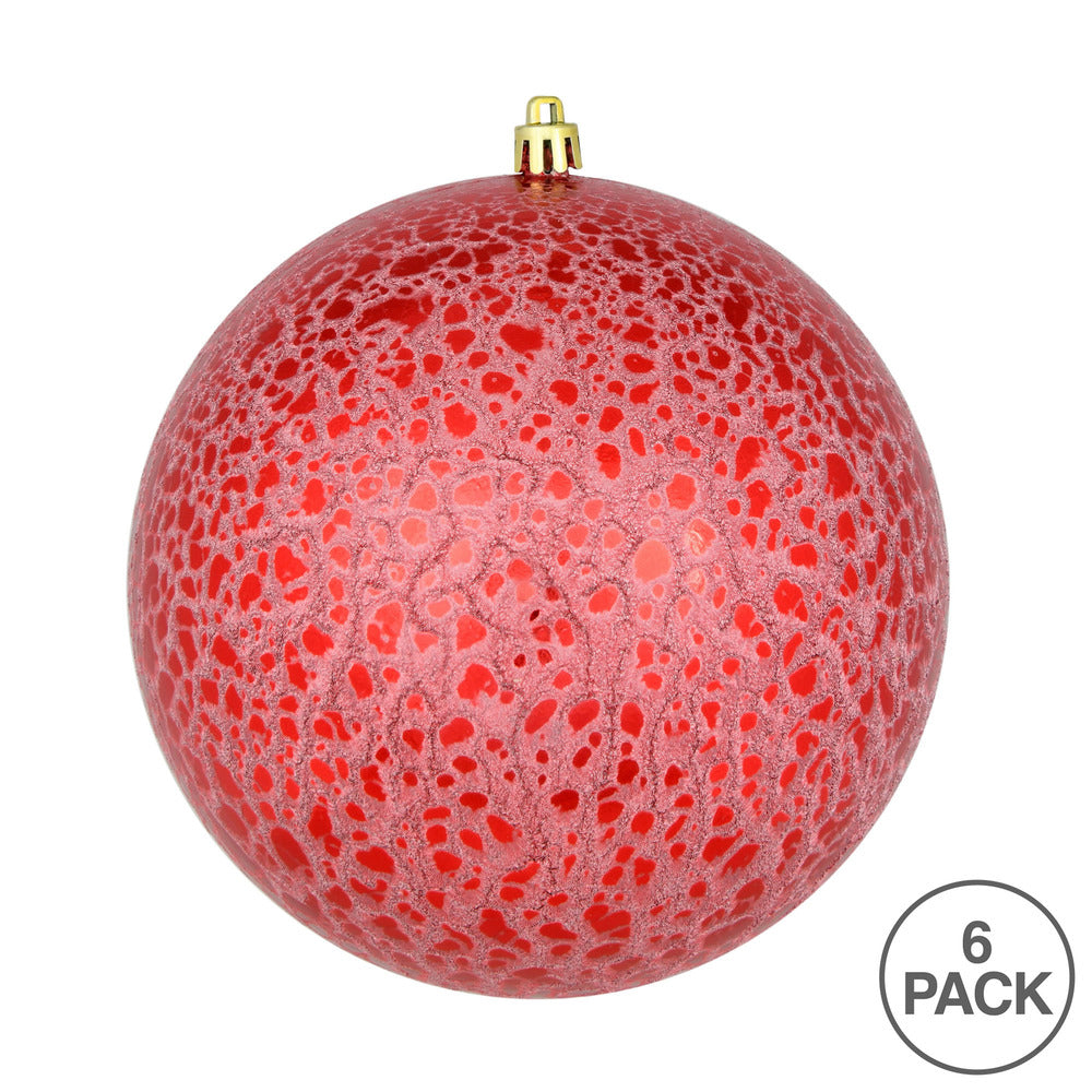 Vickerman 4" Red Crackle Ball Ornament 6 per Bag