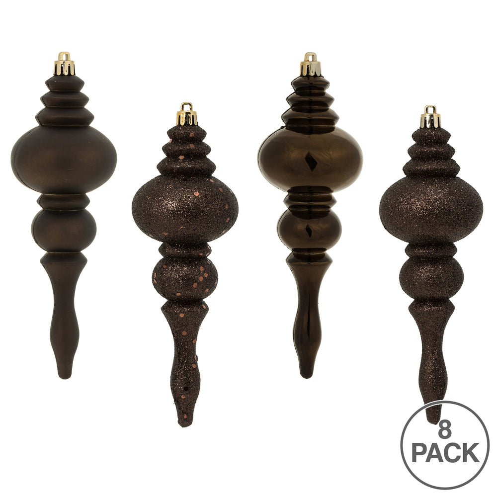 Vickerman 7" Chocolate 4-Finish Finial Ornament 8 per Box