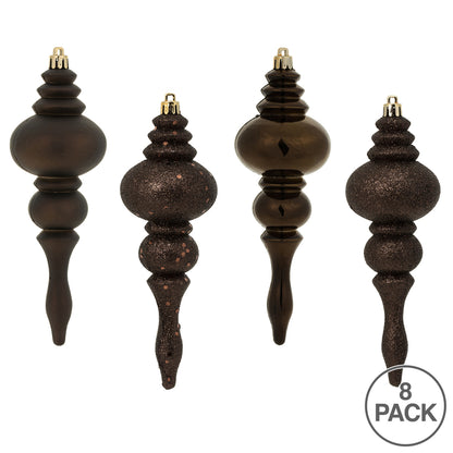 Vickerman 7" Chocolate 4-Finish Finial Ornament 8 per Box