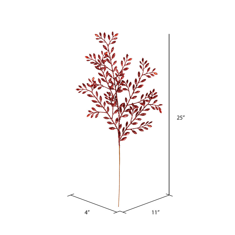 Vickerman 25" Burgundy Ruscus Glitter Artificial Christmas Spray with Jewel. Includes 12 sprays per pack.