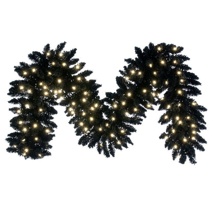 Vickerman 9' x 14" Flocked Black Fir Pre-Lit Garland Dura-Lit® Warm White LED Mini Lights.