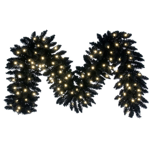 Vickerman 9' x 14" Flocked Black Fir Pre-Lit Garland Dura-Lit® Warm White LED Mini Lights.