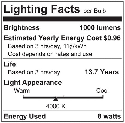 LUXRITE 8W LED Candelabra Bulb, 75W Equivalent, E12 Base, 1000 Lumens, 3500K Natural White, Dimmable Candle Light Bulbs for Chandeliers, Clear Filament, Enclosed Fixture & Wet Rated (LR21712)