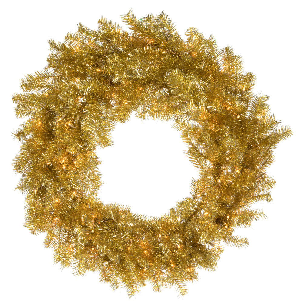 Vickerman 48" Gold and Silver Tinsel Artificial Christmas Wreath Clear Dura-lit Incandescent Lights