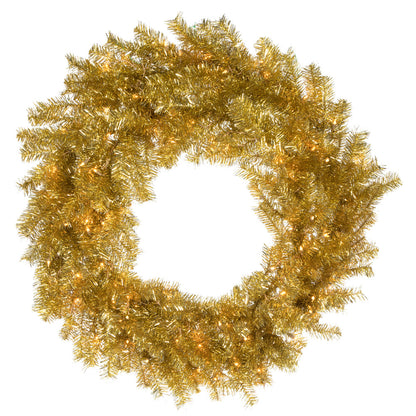 Vickerman 48" Gold and Silver Tinsel Artificial Christmas Wreath Clear Dura-lit Incandescent Lights