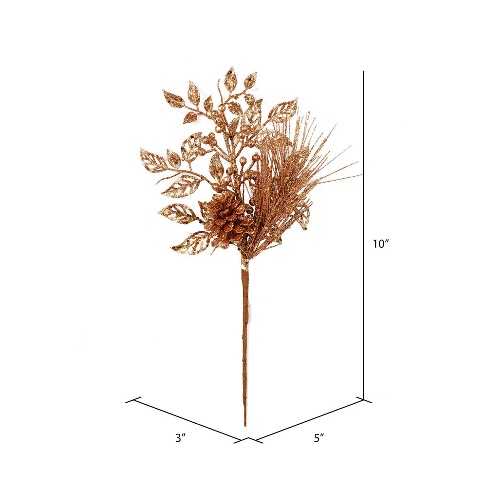 Vickerman 10" Honey Gold Pinecone Glitter Leaf Artificial Christmas Pick 12 per Bag
