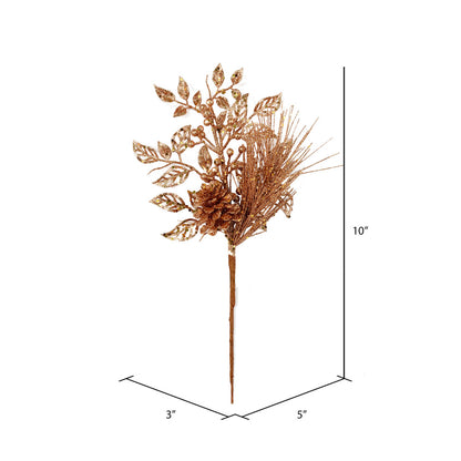 Vickerman 10" Honey Gold Pinecone Glitter Leaf Artificial Christmas Pick 12 per Bag
