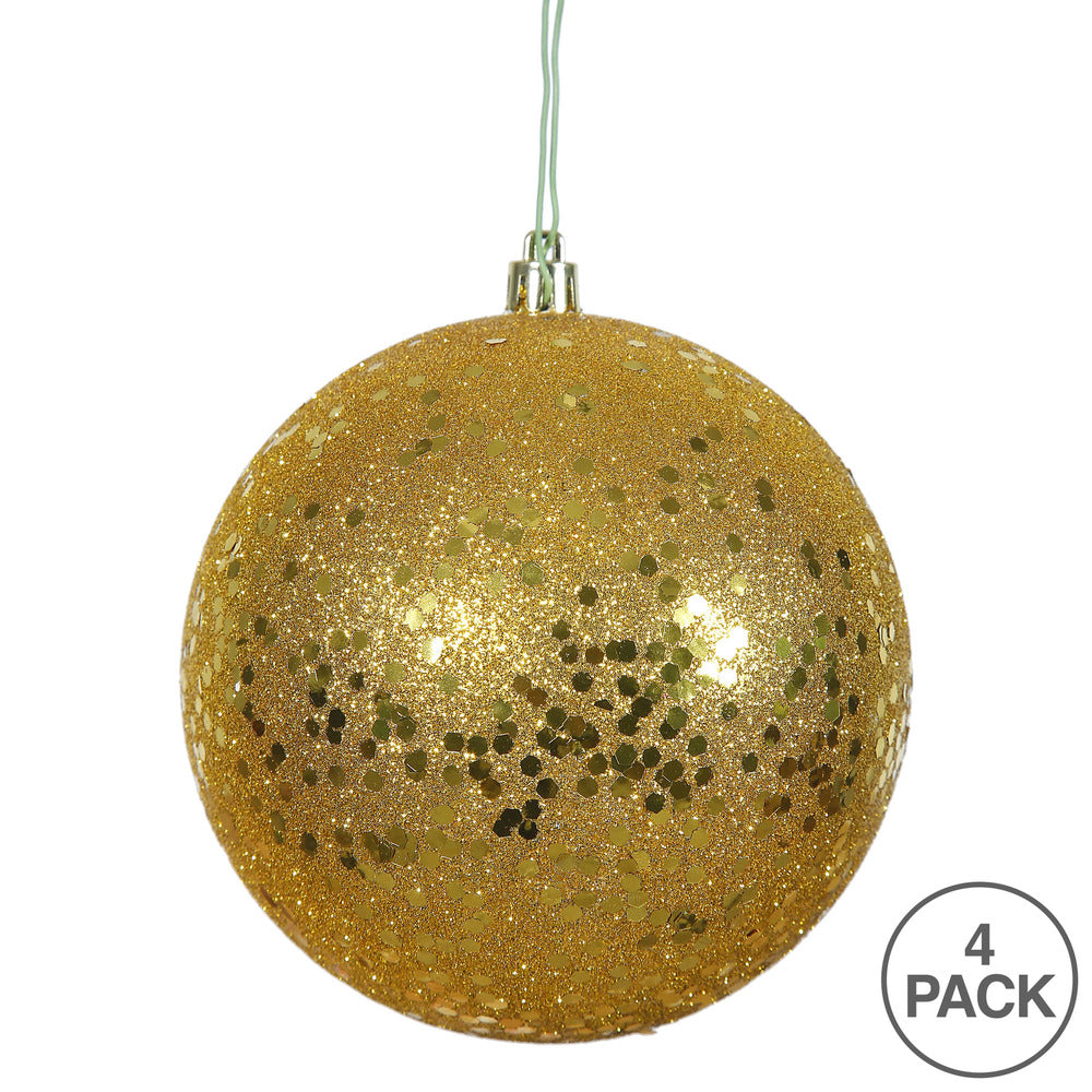 Vickerman 4.75" Antique Gold Sequin Ball Ornament 4 per Bag