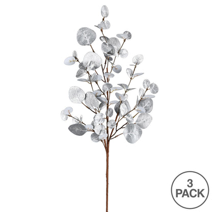 Vickerman 34" Silver Eucalyptus Artificial Christmas Spray. Includes 3 sprays per pack.