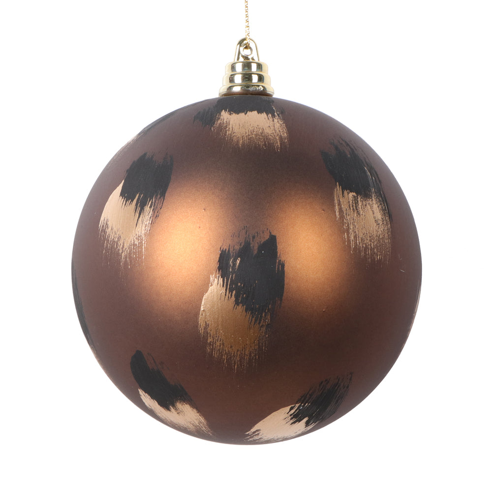 Vickerman 4" Matte Mocha Ball Ornament with Gold and Black Brush Strokes 4 per bag.