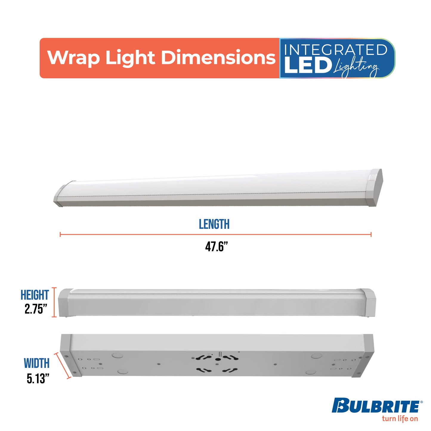 Bulbrite 773503 4 ft. Integrated 5 Color Selectable LED Dimmable Wraparound Light (120-277v), 5300 Lumens, White