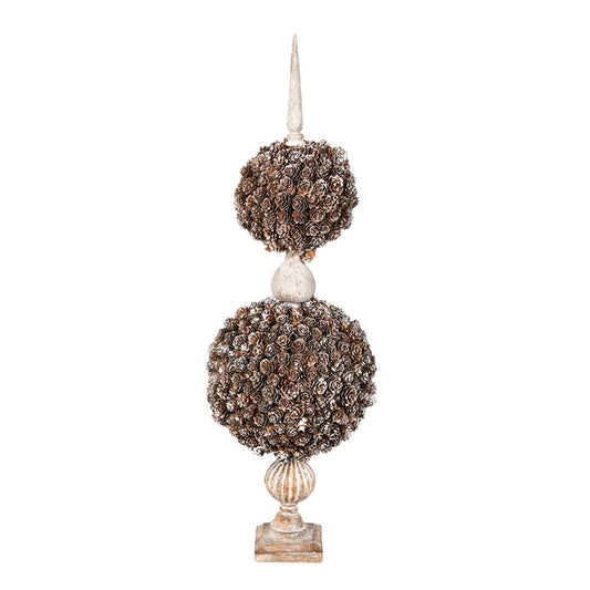 Vickerman Artificial 31" Tall Double Ball Cedar and Pinecone on Finial Stand.