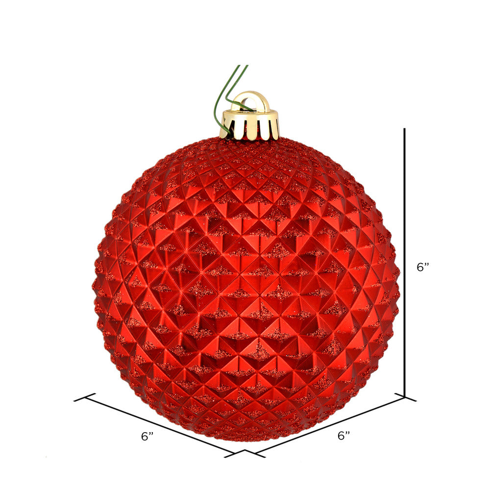 Vickerman 6" Red Durian Glitter Ball Ornament 4 per Bag