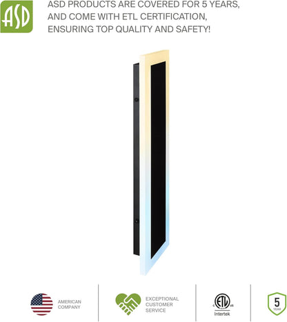 ASD Lighting LED Outdoor Wall Sconce wide acrylic 48" 36W 120-277V CCT Selectable 3000/4000/5000K Dimmable Black ETL