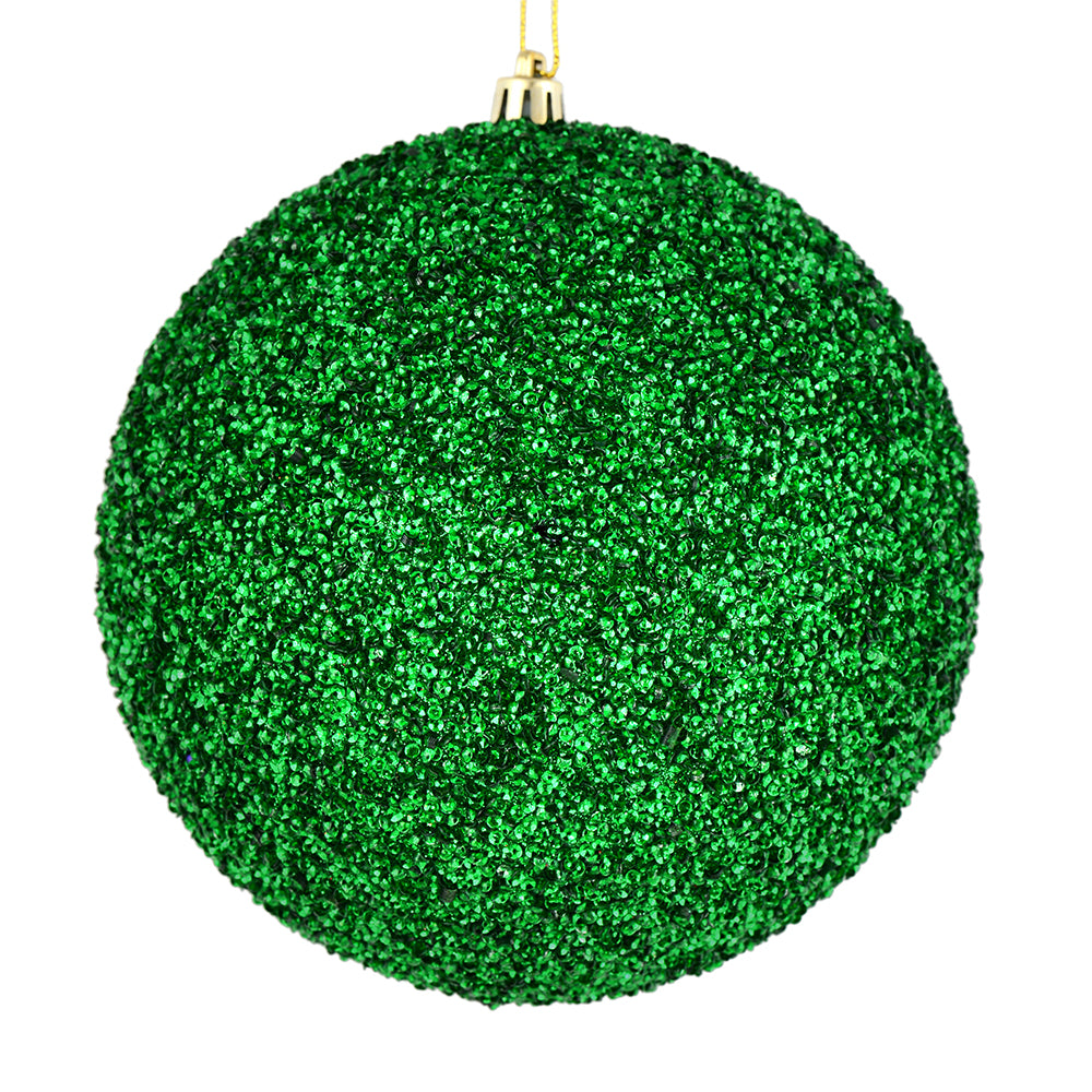 Vickerman 6" Green Beaded Ball Ornament 4 per Bag