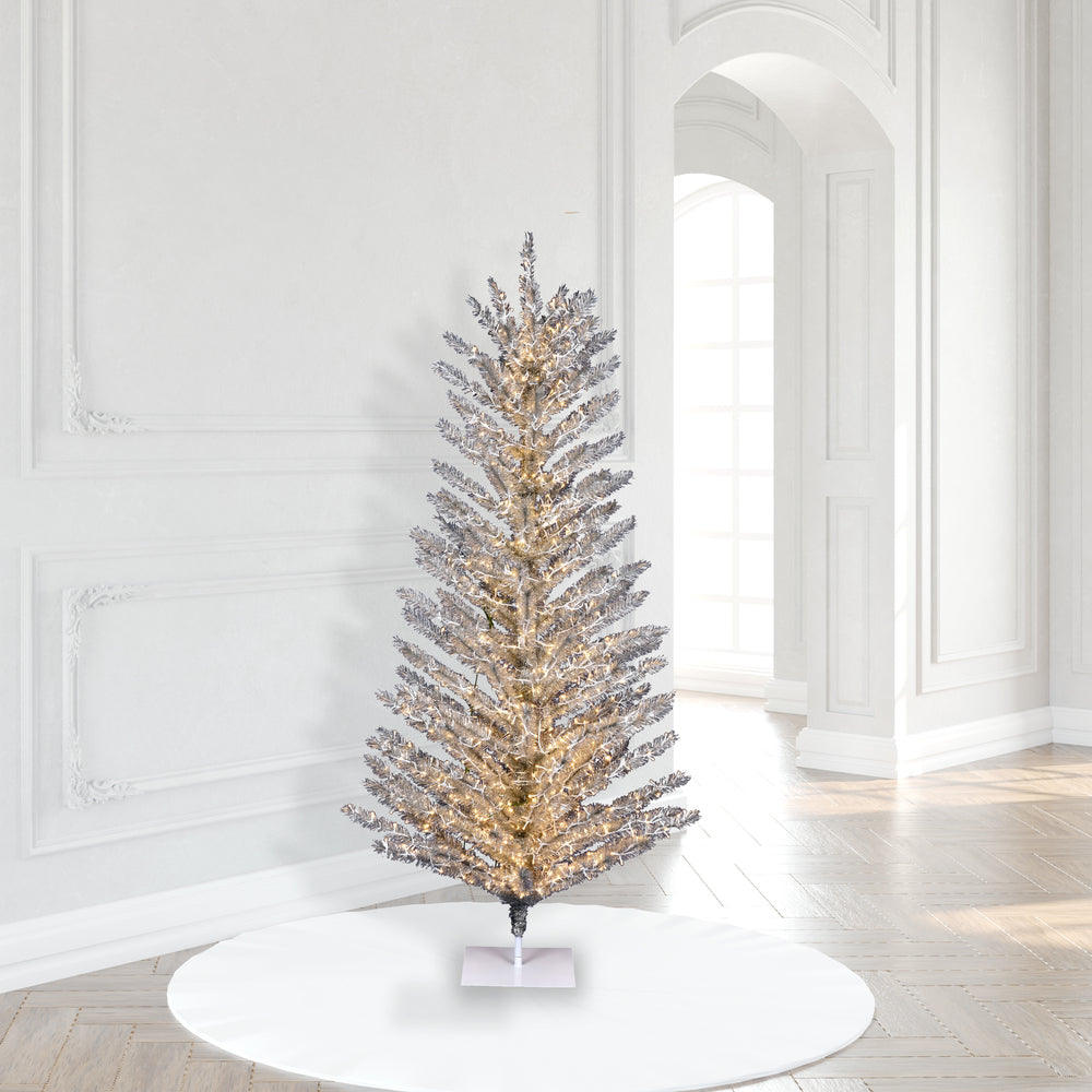 Vickerman 6' x 43" Vintage Aluminum Tree Warm White Low Voltage LED 3mm Lights.
