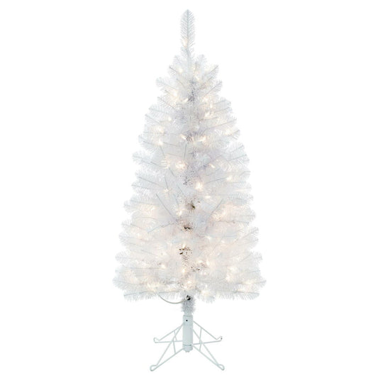 Vickerman 4.5' White Salem Pencil Pine Artificial Christmas Tree Pure White Single Mold LED Lights